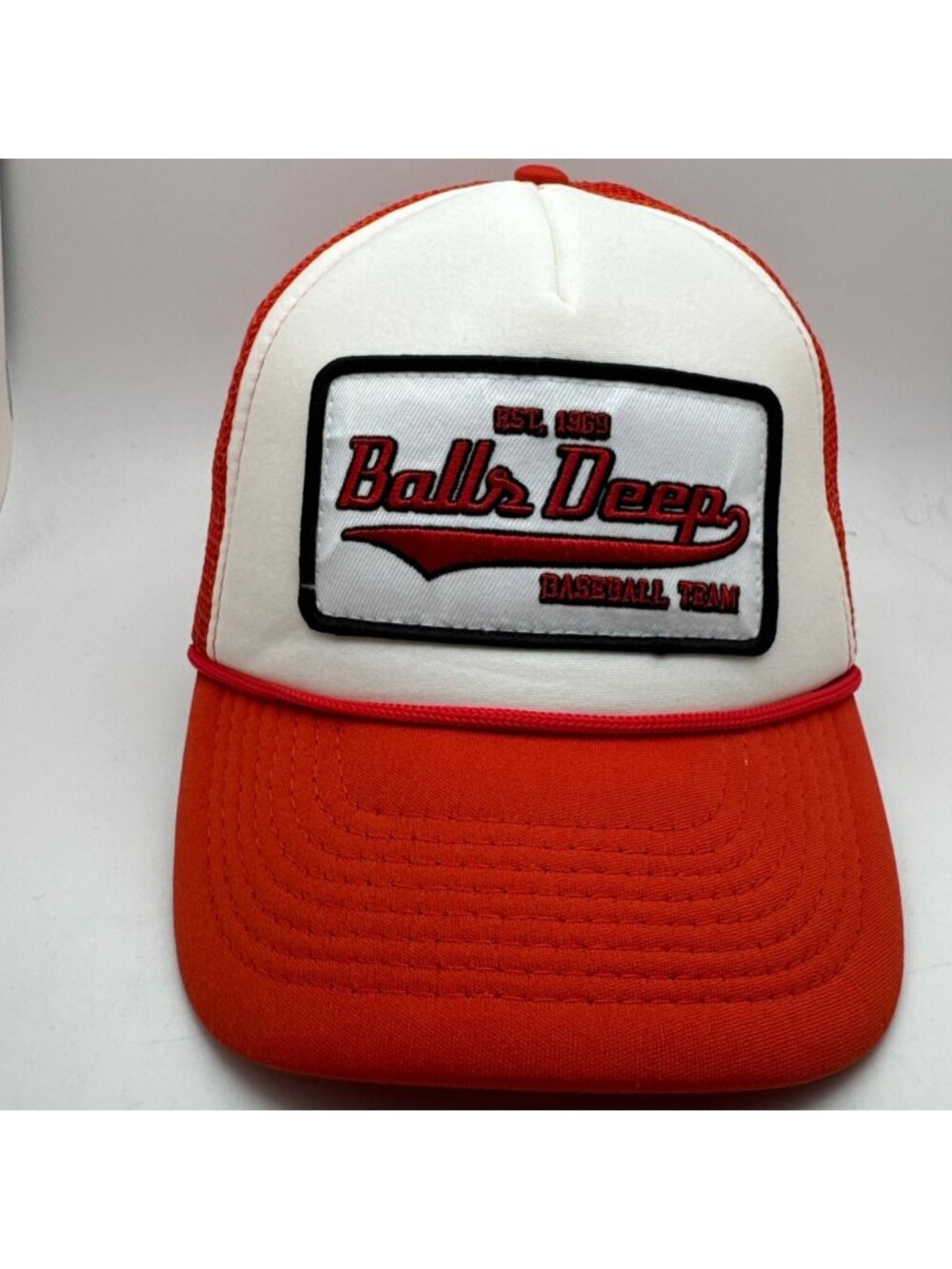 Balls Deep Baseball Team Trucker Hat Adjustable Snapback Cap Orange White